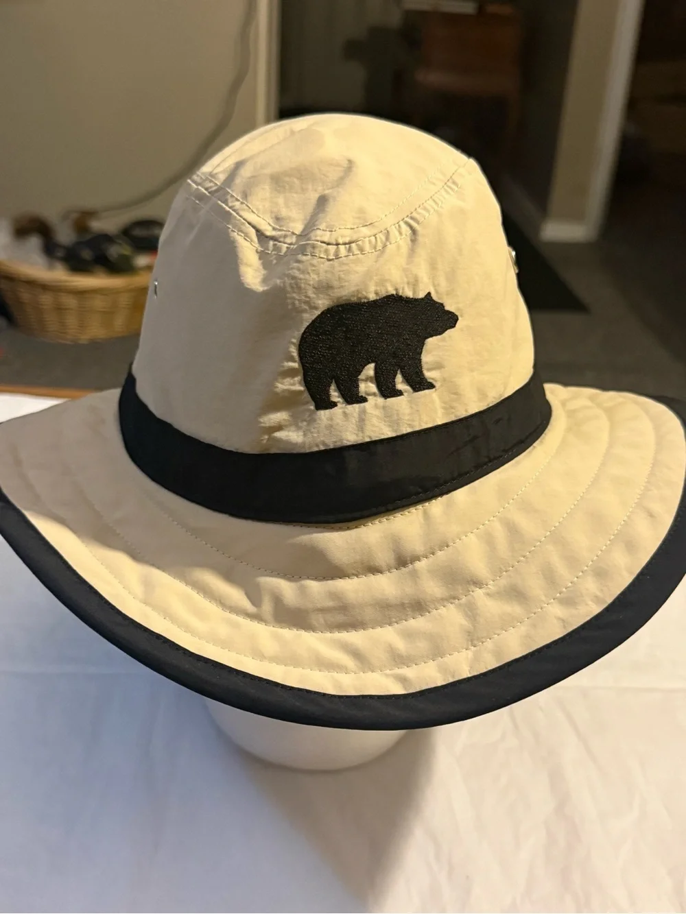 Polo by Ralph Lauren Beige and Black Bucket Hat with Bear Patch